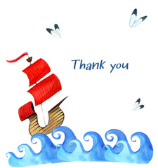 Ship with red sails going through the sea