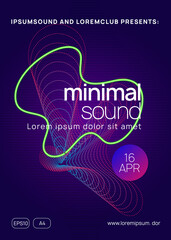 Neon club flyer. Electro dance music. Trance party dj. Electronic sound fest. Techno event poster.