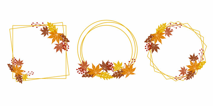 Set of autumn wreath round frame. Autumn leaves decorative frame collection. fall decoration illustration. autumn decoration, card, frame, decoration elements.