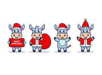 Set of cute Christmas donkey