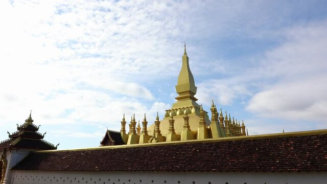 Pha That Luang Vientiane, Laos. That-Luang Golden Pagoda in Vientiane, Laos. Pha That Luang at Vientiane. Blue sky background beautiful.
