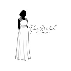 Elegance Wedding Dresses Boutique Logo, Bridesmaid Gown Logo, Bridal Gown Logo Vector Design Template