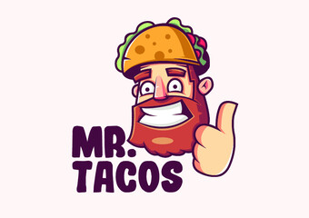 The Mister Taco Cartoon Mascot logo is a clean and professional logo template suitable for any kind of business or personal identity related to a cafe, restaurant, or corporate.