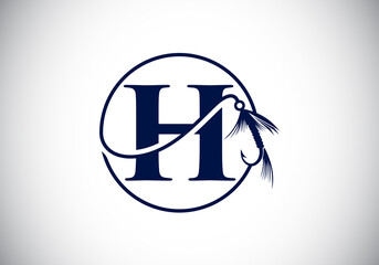 Initial H monogram letter alphabet with fishing Hook. Fishing logo concept vector illustration. Modern logo design for fishing shop, business, and company identity