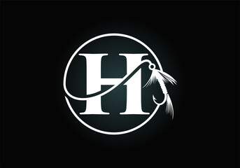 Initial H monogram letter alphabet with fishing Hook. Fishing logo concept vector illustration. Modern logo design for fishing shop, business, and company identity