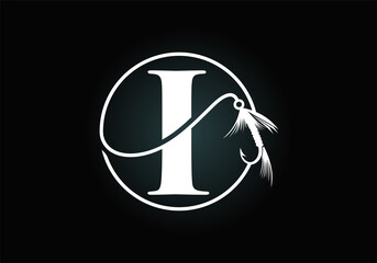 Initial I monogram letter alphabet with fishing Hook. Fishing logo concept vector illustration. Modern logo design for fishing shop, business, and company identity