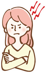 イライラ　怒る　女性イラスト