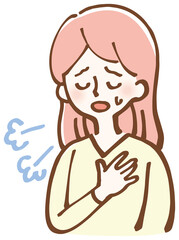 動悸　呼吸困難　女性　イラスト