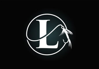 Initial L monogram letter alphabet with fishing Hook. Fishing logo concept vector illustration. Modern logo design for fishing shop, business, and company identity
