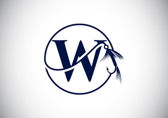 Initial W monogram letter alphabet with fishing Hook. Fishing logo concept vector illustration. Modern logo design for fishing shop, business, and company identity