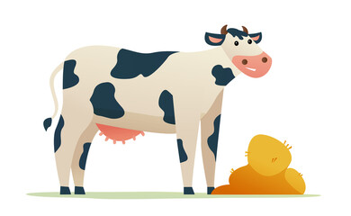 Cow with grain cartoon illustration
