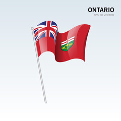Waving flag of Ontario provinces of Canada isolated on gray background