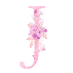 Pink letters with flowers. Romantic, delicate watercolor font. Wedding clipart on a white background.
