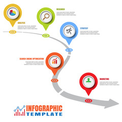 Business roadmap timeline infographic pointers design for abstract background template milestone element modern diagram process technology digital marketing data presentation chart Vector illustration