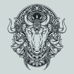 tattoo and t shirt design black and white hand drawn taurus bull engraving ornament