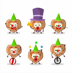 Cartoon character of gingerbread heart with various circus shows