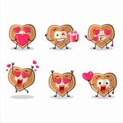 Gingerbread heart cartoon character with love cute emoticon