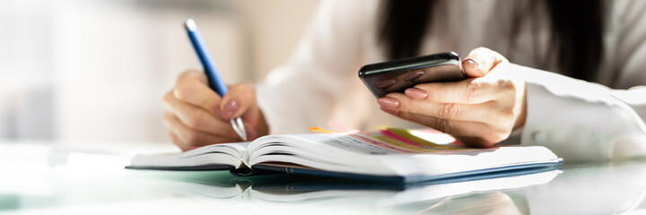 Calendar Appointment Schedule. Woman Using Smartphone