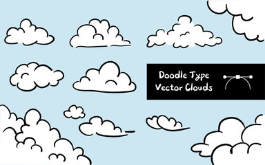 선이 살아있는 낙서 형태 구름들
