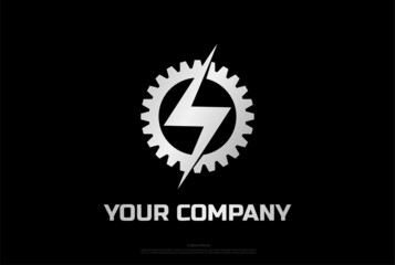 Thunder Light with Gear Cog Sprocket Drive Electric Logo Design Vector