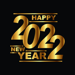 Happy new 2022 year! Elegant gold text with light. Minimalistic text template.