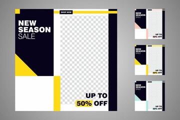 New set of editable minimal banner templates. Suitable for social media posts and web or internet ads. Vector illustration with photo college.