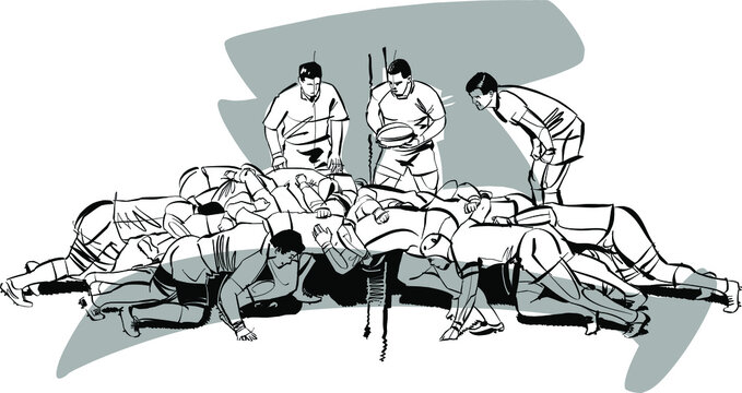 The Vector Sketch Illustration Of The Rugby Team Players