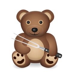 Teddy bear with carving fork