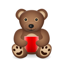 Naklejka premium Teddy bear with cup