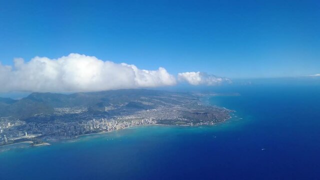 Aerial view from an airplane on the verge of landing on Maui, Hawaii