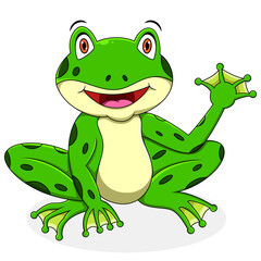Cute frog cartoon waving hand