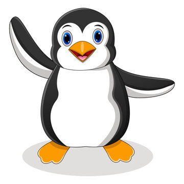 Cute penguin cartoon waving hand