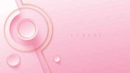 Pink background with circle golden element, Modern cover design, Luxury 3d style background. Vector illustration.