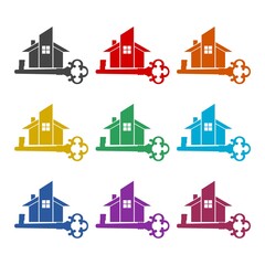 House key color icon set isolated on white background