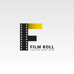 letter F film reel black and gold elegant color modern vector logo design