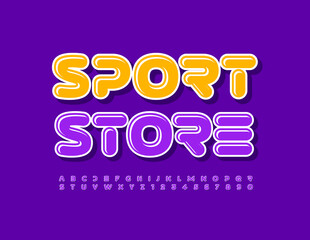 Vector business logo Sport Store. Creative Purple Font. Techno style Alphabet Letters and Numbers set