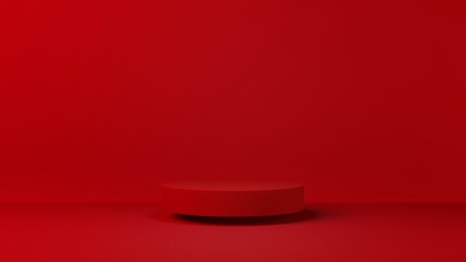 red background with red podium stage up in the air 3d rendering for fashion set or pack shot