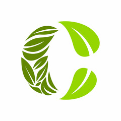 combination of letter C and eco friendly green leaf logo vector elements