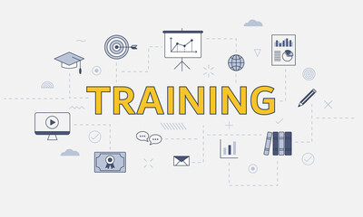 training concept with icon set with big word or text on center