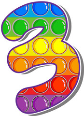 The number 3.  The numbers are rosy in the form of a popular childrens game pop it. Bright letters on a white background.  Bright numbers on a white background. 