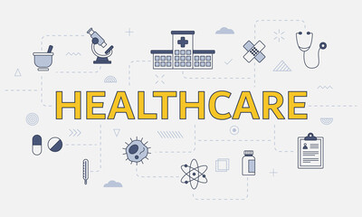 healthcare concept with icon set with big word or text on center