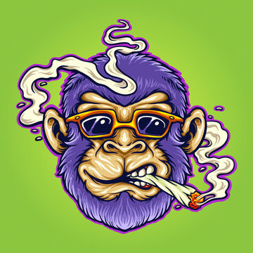 Cool Monkey Stoner Cannabis Smoking Vector for your work Logo, mascot merchandise t-shirt, stickers and Label designs, poster, greeting cards advertising business company or brands.