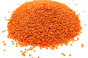 red lentils on white background