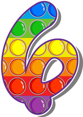 The number 6.  The numbers are rosy in the form of a popular childrens game pop it. Bright letters on a white background.  Bright numbers on a white background. 