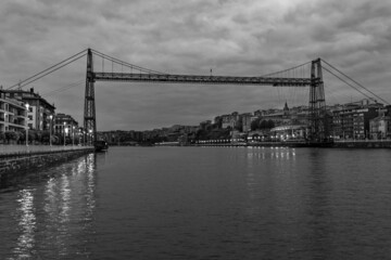 Vizcaya Bridge, Portugalete Bridge, suspension bridge. The oldest ferry bridge in the world. It joins the towns of Guecho and Portugalete. It is a historic-artistic monument and a World Heritage Site.