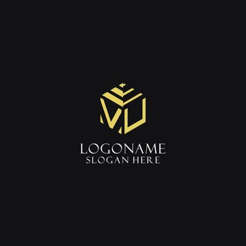 VU initial monogram with hexagon shape logo, creative geometric logo design concept