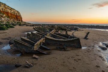 The Wreck of the Steam Trawler Sheraton in the evening light at the Hunstanton Cliffs in Norfolk, England, UK