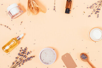 Flat lay frame with natural oils