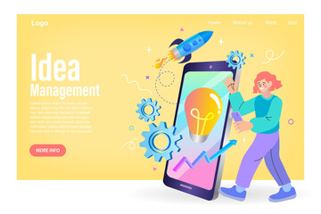 Project idea. Business project startup process. Mobile app development process concept in flat style. From idea to finished product. mobile assistant. vector illustration.