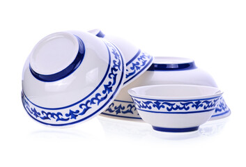 empty white bowl set isolated on white